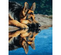 N.LANSHAN Diy Tappeto Annodare Fai Da Te Kit Pastore Tedesco In Riva Al Fiume Kit Per La Realizzazione Di Tappeti Fai Da Te Con Motivo Colorato Stampato，Set Per Ricamo E Cucito 80x115cm