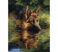 N.LANSHAN Diy Tappeto Annodare Fai Da Te Kit Pastore Tedesco Kit Per La Realizzazione Di Tappeti Con Gancio Fai Da Te Per Principianti，Arazzo All'Uncinetto Non Finito，Ricamo，Tappeto 55x75cm