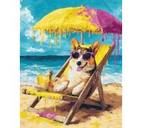 N.LANSHAN Kit Tappeto Fai Da Te Corgi Dei Cartoni Animati Sulla Spiaggia Kit Per Uncinetto Per Principianti，Anziani，Appassionati Di Fai Da Te In 3D Set Per La Realizzazione Di Tappeti 55x75cm