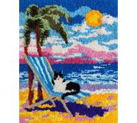 N.LANSHAN Kit Tappeto Fai Da Te Gatto Sulla Sedia A Sdraio Set Per Tappeti Con Gancio，Kit Per Arazzo Fatti A Mano Con Prestampa，Regalo Artigianale 3D Fai Da Te 55x75cm