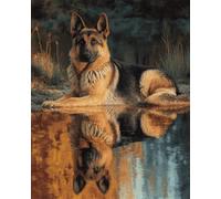 N.LANSHAN Kit Tappeto Fai Da Te Pastore Tedesco In Riva Al Fiume Set Per Tappeti Con Gancio Fai Da Te，Kit Per La Realizzazione Di Arazzo，Kits Per Ricamo A Punto Croce，Artigianato 55x75cm