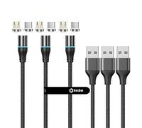 N. NETDOT 12th Generazione Cavo Magnetico,[1m/3 pack nero] Ricarica Rapida e Trasferimento Dati per Smartphone Micro-USB/USB-C - 1m
