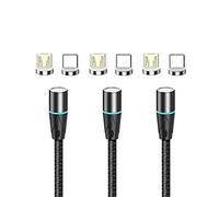 N. NETDOT 12th Generazione Cavo Magnetico,[2m/3 Pack Nero] Ricarica Rapida e Trasferimento Dati per Smartphone Micro-USB/USB-C