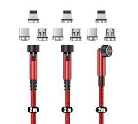 N. NETDOT Cavo Magnetico, 3in1 Confezione da Caricabatterie per Telefono Magnetico Gen12 a Ricarica Rapida e Trasferimento dati Caricatore per Micro-USB, USB-C e i-Product - 2m / 3 pack red