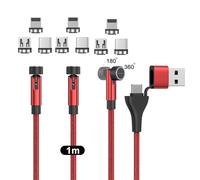 N. NETDOT Cavo Magnetico, 6in1 Confezione da Caricabatterie per Telefono Magnetico Gen12 a Ricarica Rapida e Trasferimento dati Caricatore per Micro-USB, USB-C e i-Product - 1m red
