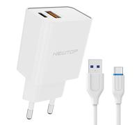 N NEWTOP Caricabatterie CM25 da Rete Muro USB A + Type-C POWERDELIVERY 20W Quick Charger 3.0 Ricarica Veloce Rapida Universale Compatibile con Huawei Samsung Xiaomi Tablet (+Cavo Type-C/USB 1m)
