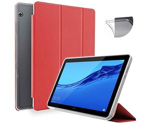 N NEWTOP Cover Compatibile per Huawei Mediapad T5 10.1", Custodia Flip Smart Libro TPU Back Front Ultra Sottile Leggera Stand Supporto Funzione Wake/Sleep Simil Pelle (Rossa)