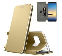 N NEWTOP Cover Compatibile per Samsung Galaxy Note 8, Chiusura Magnetica 360 Capsule Flip Custodia Libro per Carta di Credito Simil Pelle TPU Interno Funzione Stand Supporto (Oro)
