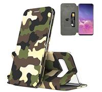 N NEWTOP Cover Compatibile per Samsung Galaxy S10 Plus, Chiusura Magnetica 360 Capsule Flip Custodia Libro per Carta di Credito Simil Pelle TPU Interno Funzione Stand Supporto (Camouflage)