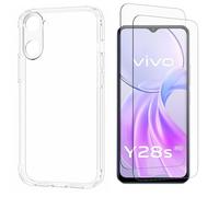 N NEWTOP Custodia Compatibile con VIVO Y28S 5G, Morbido TPU CLEAR Silicone Anti Urto Graffio Trasparente Slim Sottile Flessibile Case Posteriore Proteggi Vetro Display (Cover +2 Pellicola)