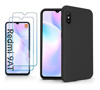 N NEWTOP Kit Cover + 2 Pellicole Compatibile per Xiaomi Redmi 9A - 9AT, Custodia TPU Soft Gel Silicone Ultra Slim Sottile Flessibile Case Posteriore Protezione Completa Vetro Temperato Glass (Nera)