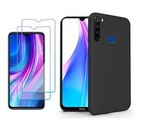N NEWTOP Kit Cover + 2 Pellicole Compatibile per Xiaomi Redmi Note 8T, Custodia TPU Soft Gel Silicone Ultra Slim Sottile Flessibile Case Full Protezione Completa Vetro Temperato Glass (Nera)