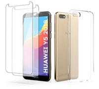 N NEWTOP Kit Cover Compatibile con Huawei Y5 2018 + 2 Pezzi Pellicola Vetro Temperato Proteggi Schermo Display Custodia TPU Silicone Anti Urto Trasparente Slim Sottile Case Protettiva