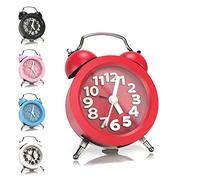 N NEWTOP Mini Orologio Sveglia Rotonda Portatile Stile Classica Numeri Colorata Beep Allarme Tasto ON OFF Movimento Quarzo da Tavolo Comodino Analogica Batteria Inclusa LR44 per Bambini Adulti (Rosso)