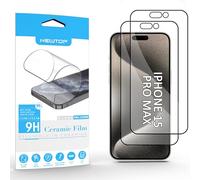 N NEWTOP Pellicola CERAMIC Compatibile con iPhone 15 PRO MAX, Lucida FULL GLUE Glass 0.24mm 9D Vetro Proteggi Schermo Display Temperato Anti Urto Cornice Nera Graffio Completa Protezione Pezzi (2)