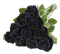 N&T NIETING 10 fiori artificiali di seta, con gambo lungo, finto rosa, artificiale, per bouquet da sposa, per matrimoni, casa, feste, hotel, decorazione (nero, 51 cm)
