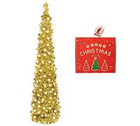 N & T NIETING Albero di Natale, 5ft pieghevole Pop Up Albero di Natale Gold Tinsel Coastal Albero di Natale per le decorazioni natalizie di Natale di festa, Home Display, Office Decor