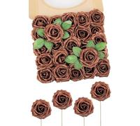 N&T NIETING Fiori artificiali con glitter artificiali, 25 pezzi di rose finte fai da te con tronchi, per bouquet, centrotavola, festa per bambini, doccia e decorazione per la casa (marrone scuro)