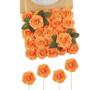 N&T NIETING Fiori artificiali con glitter rosa, 25 pezzi di rose finte con steli Real Touch Faux Schiuma Rose Autunno Fiore Autunno Bouquet Party Ufficio Baby Home Decorazione Autunno