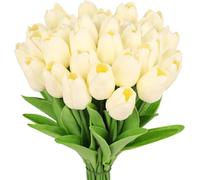 N&T NIETING Tulipani artificiali, 12 pezzi di fiori artificiali in lattice PU Real Touch tulipani, fiori finti, decorazione per bouquet di nozze, feste, compleanni, casa, ufficio, avorio