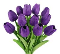 N&T NIETING Tulipani artificiali, fiori finti, 12 pezzi, in lattice, per matrimoni, casa, giardino, hotel, feste, ufficio, decorazione (viola profondo)