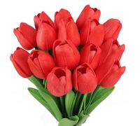 N&T NIETING Tulipani artificiali, fiori finti, 12 pezzi, in lattice, per matrimoni, casa, giardino, hotel, feste, ufficio, decorazione (rosso)