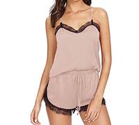N/X Pigiama da Donna in Raso Set Indumenti da Notte Sexy Senza Maniche Scivoli Cinturino da Notte Pizzo Camici Pantaloncini Pigiami Set Camicie da Notte Homewear-01_S