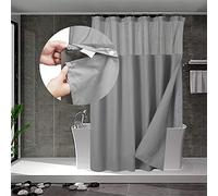 N&Y HOME Tenda da doccia a nido d'ape con fodera in tessuto a scatto, 12 ganci inclusi, tenda da doccia grigia, stile hotel, impermeabile e lavabile, finestra superiore in rete, 180 x 183 cm, grigio
