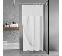 N&Y HOME Tenda da doccia in tessuto a nido d'ape con fodera in tessuto a scatto e ganci set - 91,4 x 182,9 cm, misura piccola box doccia, stile hotel e finestra superiore in rete, lavabile in