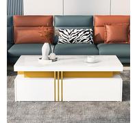 (≈N625P173142W Changed Materials) Moderno Tavolino rettangolare con 2 cassetti in legno, piano in marmo, per soggiorno, 100 x 50 x 40 cm