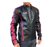 N7 Mass Effect 3 - N7 Commander Shepard elegante giacca da moto in pelle nera 2XS-4XL, Nero - Similpelle., L