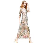 NA - Abito midi da sera da donna, con ricami floreali, in rete trasparente multicolore XXL