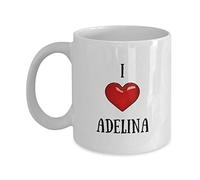 NA J'aime la Tasse d'Adelina - Tasse à Café personnalisée - cadeaux de Nom personnalisé - Tasse en céramique Coeur nouveauté personnalisée - Blanc