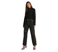 NA-KD Destroyed Straight Denim Jeans, Washed Black, 44 Donna