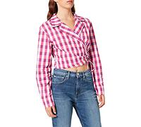 NA-KD Overlap Cropped Shirt, Camicia Cropped Sovrapposizione, Donna, Rosa (A Quadretti Rosa), 42