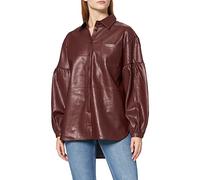 NA-KD Oversized Puff Sleeve Pu Shirt Camicia, Borgogna, EU 34 Donna
