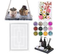 NA Woohome Stampo in Resina, Stampi per Resina Stampo Vassoio Rettangolare Grande Stampi Stampo in Silicone con Paillettes di Fiori Secchi per Forniture di Resina Artigianale