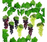 NA Woohome Uva Artificiale, 8 Grappoli Plastica Uva Decorazione di Frutti Uva Artificiale con 2 Pz Foglie Uve Decorative Frutta Artificiale Adatta Decorazione per Feste Fotografia Puntelli (Stile 1)