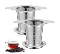 Naapesi 2 Pezzi Infusore per tè Colino Filtro con Coperchio e Doppio Manico | Infusore per Tè in Acciaio Inox, Rete Fine Tea Strainer per Tè Sfuso, il Coperchio Funge da Sottovaso Antigoccia