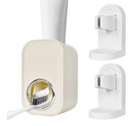 Naapesi 2 Supporto per Spazzolino Elettrico con 1 Automatico Dispenser di Dentifricio, Porta Spazzolino Elettrico con Autoadesivo, Spremi Dentifricio Automatico, Porta Spazzolino Elettrico da Muro