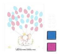 Naapesi Albero delle Impronte Digitali per Baby Shower a Tema Elefante - Rivelazione di Genere e Libro degli Ospiti con Impronte Digitali, Perfetto per Feste e Baby Shower