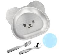 Naapesi Bambini in Acciaio Inox Piatti,Vassoi Pasti a Forma Panda,Piatti Infrangibili,Set Regalo di Posate e Cena per Bambini,con Ventosa, Coltello e Forchetta,per Schizzinosi, Pranzo, Campeggio