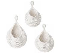 Naapesi Set da 3 Cestini Portafrutta da Appendere, Cestini Murali in Cotone Intrecciato a Mano, Cesto Sospeso per Frutta e Verdura, Organizer Boho da Parete per Cucina, Bagno e Soggiorno, Bianco