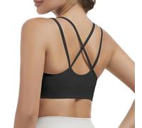 Nabawa Reggiseni sportivi con spalline per donna incrociato sulla schiena reggiseno da yoga supporto medio non imbottito palestra allenamento fitness crop top, Nero , L