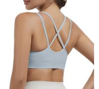 Nabawa Reggiseni sportivi con spalline per donna incrociato sulla schiena reggiseno da yoga supporto medio non imbottito palestra allenamento fitness crop top, Blu, L