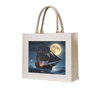 NABEAR Borsa da trasporto in tela con barca a vela pirata con luna piena, borsa per la spesa ecologica riutilizzabile, borsa a tracolla da donna