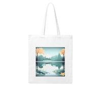 NABEAR Borsa per la spesa in tela con foglie cadute su un lago tranquillo, riutilizzabile, ecologica, con stampa a tracolla da donna