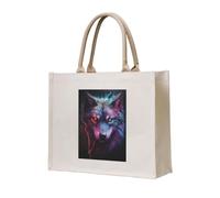 NABEAR Una borsa tote in tela blu e rossa con lupo - Borsa per la spesa riutilizzabile ecologica, borsa a tracolla per donna