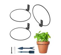 NACETURE Confezione da 3 ganci per piante da 20,3 cm, per esterni e interni, gancio da parete in metallo, set di anelli per vasi da fiori neri con pala da giardino
