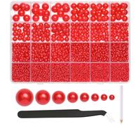 NACHLYNN 12000 Pezzi Perline Mezze Perle 8 Misure Rosse Perline Piatte sul Retro per Artigianato Decorazione Cappello di Laurea Scarpe Realizzazione Custodie per Telefono